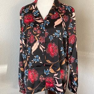 New D&CO. Floral Button Down Top Long Sleeve Blouse Multicolor Sz XL